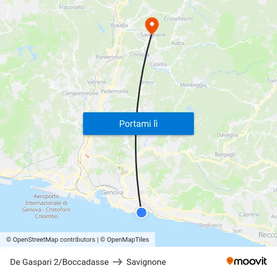 De Gaspari 2/Boccadasse to Savignone map
