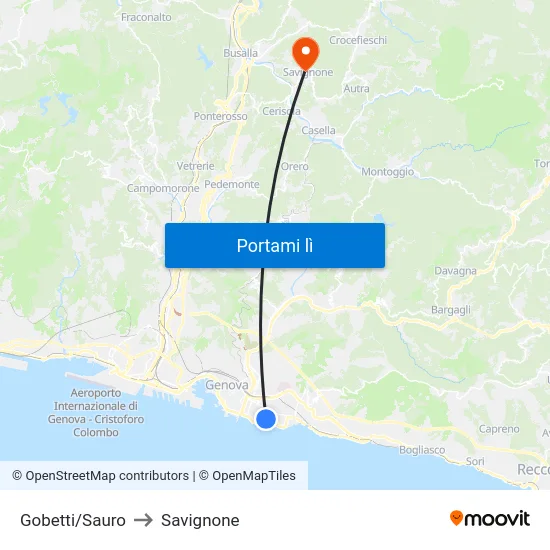 Gobetti/Sauro to Savignone map