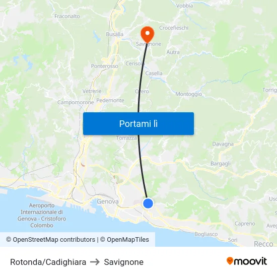 Rotonda/Cadighiara to Savignone map