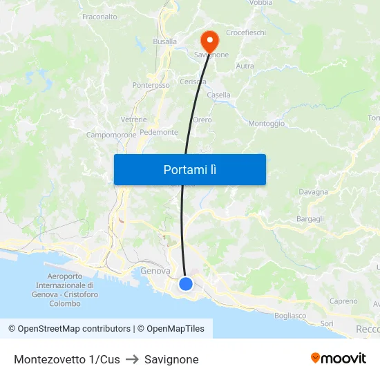 Montezovetto 1/Cus to Savignone map