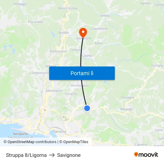 Struppa 8/Ligorna to Savignone map