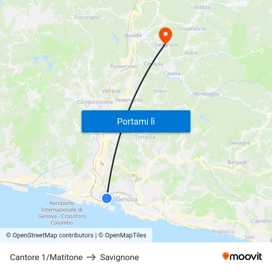 Cantore 1/Matitone to Savignone map