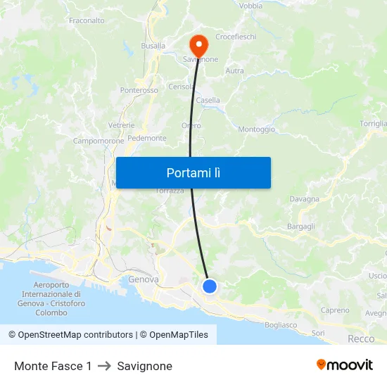 Monte Fasce 1 to Savignone map