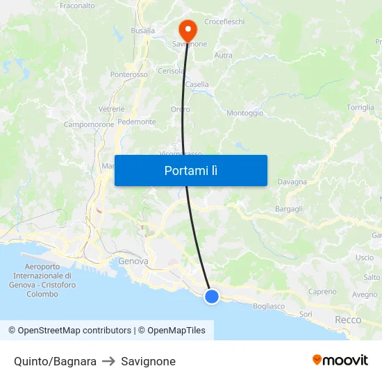 Quinto/Bagnara to Savignone map