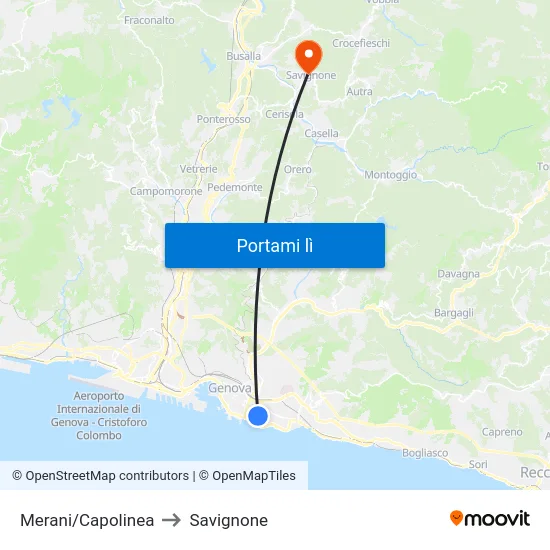 Merani/Capolinea to Savignone map