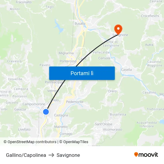 Gallino/Capolinea to Savignone map