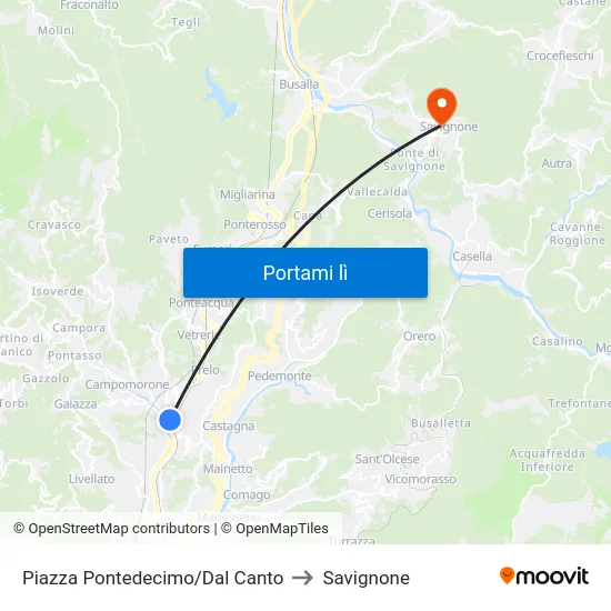 Piazza Pontedecimo/Dal Canto to Savignone map