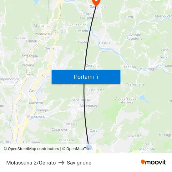 Molassana 2/Geirato to Savignone map