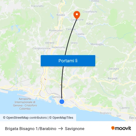 Brigata Bisagno 1/Barabino to Savignone map
