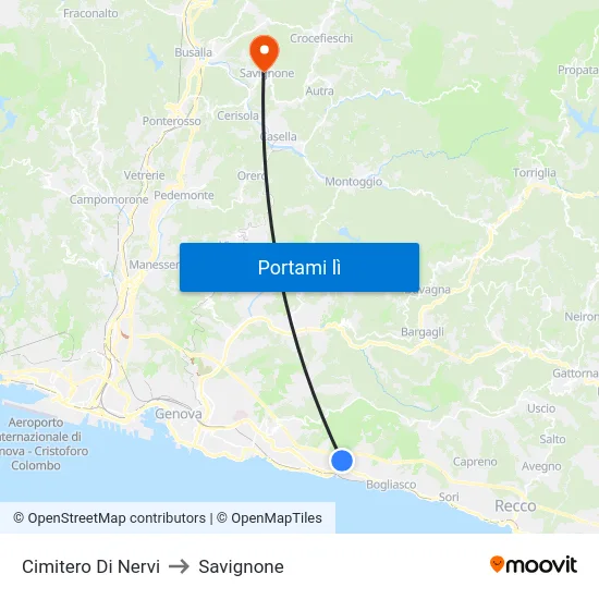 Cimitero Di Nervi to Savignone map