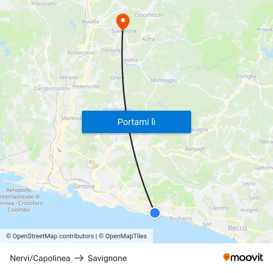 Nervi/Capolinea to Savignone map