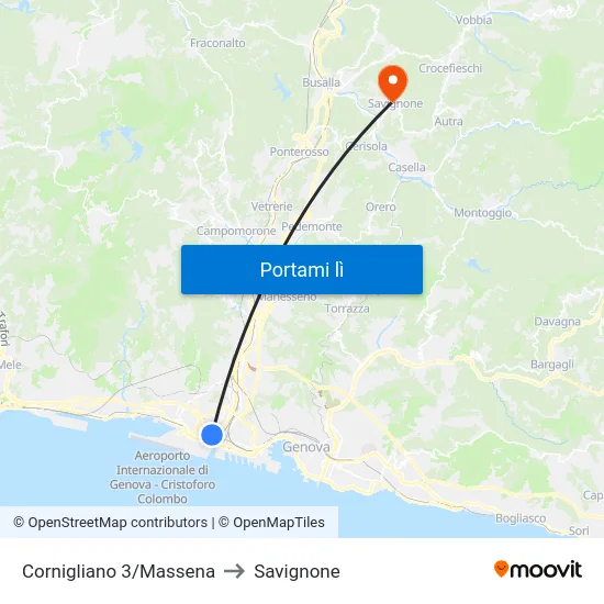Cornigliano 3/Massena to Savignone map
