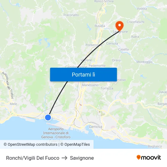 Ronchi/Vigili Del Fuoco to Savignone map