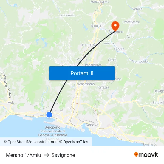 Merano 1/Amiu to Savignone map