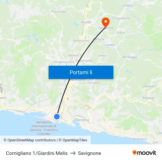 Cornigliano 1/Giardini Melis to Savignone map