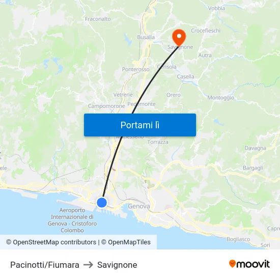 Pacinotti/Fiumara to Savignone map