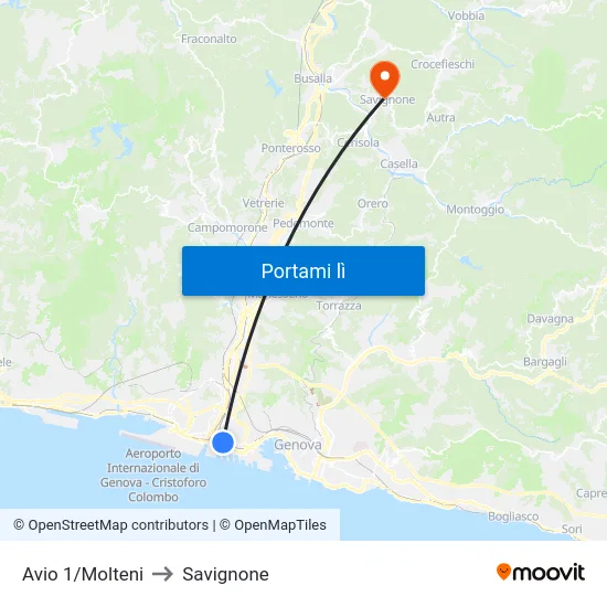 Avio 1/Molteni to Savignone map