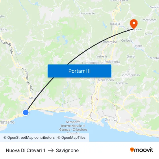 Nuova Di Crevari 1 to Savignone map