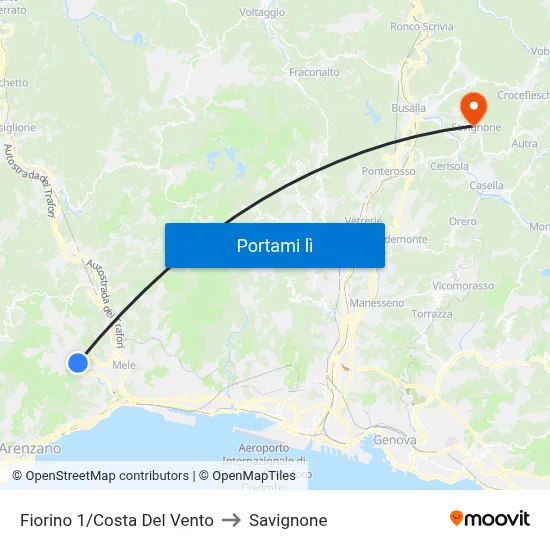 Fiorino 1/Costa Del Vento to Savignone map