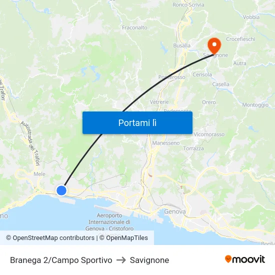 Branega 2/Campo Sportivo to Savignone map
