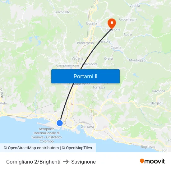 Cornigliano 2/Brighenti to Savignone map