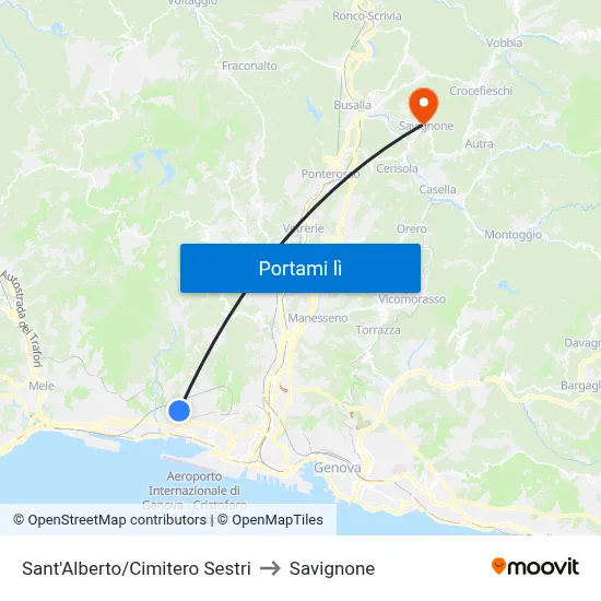 Sant'Alberto/Cimitero Sestri to Savignone map