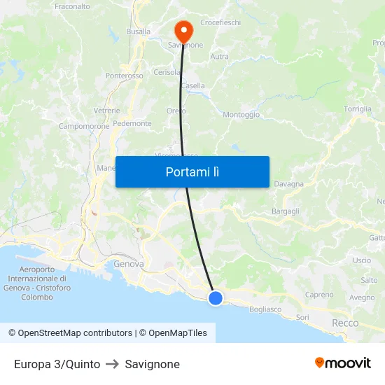 Europa 3/Quinto to Savignone map