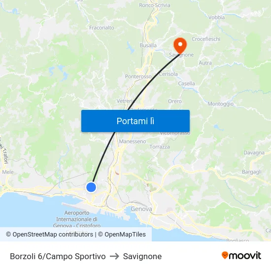 Borzoli 6/Campo Sportivo to Savignone map