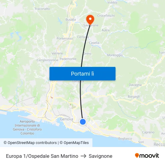 Europa 1/Ospedale San Martino to Savignone map