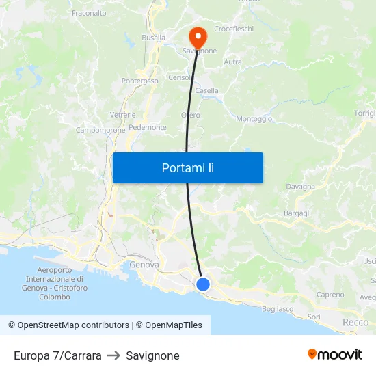 Europa 7/Carrara to Savignone map