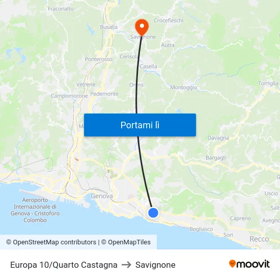 Europa 10/Quarto Castagna to Savignone map