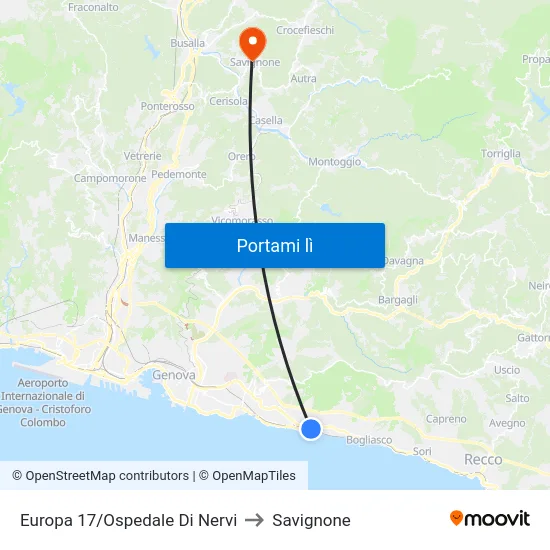 Europa 17/Ospedale Di Nervi to Savignone map