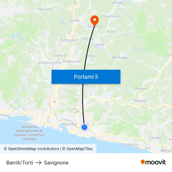 Barrili/Torti to Savignone map
