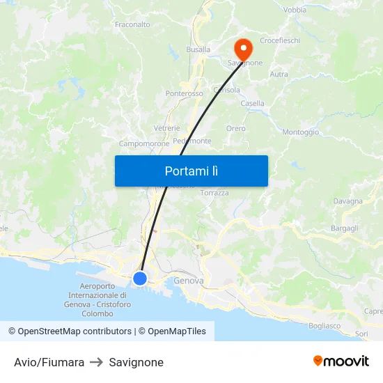 Avio/Fiumara to Savignone map