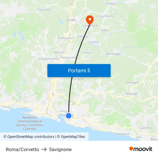 Roma/Corvetto to Savignone map