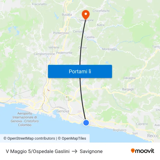 V Maggio 5/Ospedale Gaslini to Savignone map