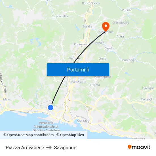 Piazza Arrivabene to Savignone map