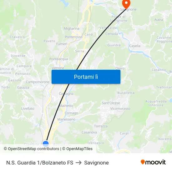 N.S. Guardia 1/Bolzaneto FS to Savignone map