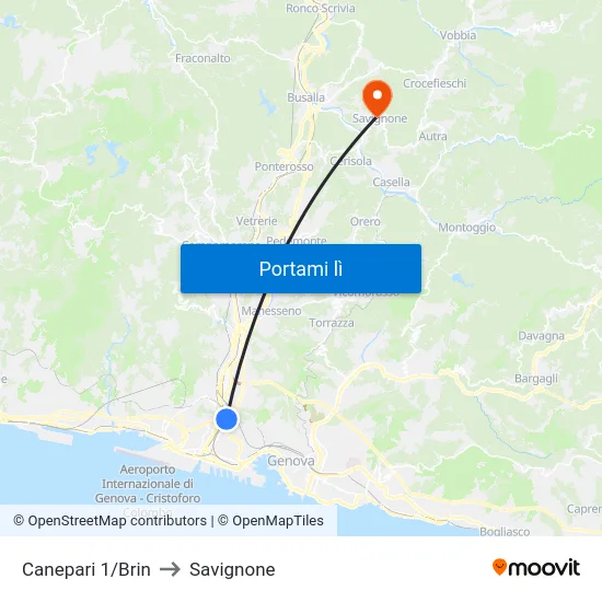 Canepari 1/Brin to Savignone map