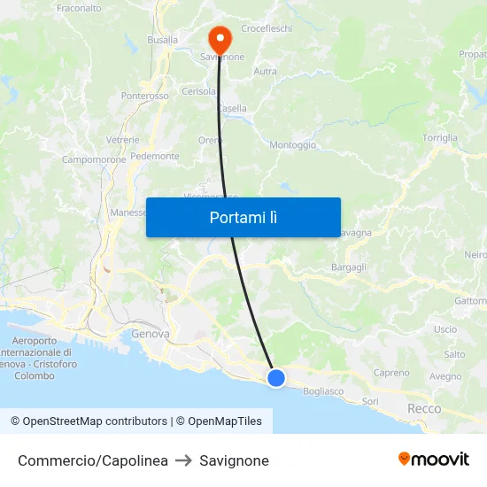 Commercio/Capolinea to Savignone map