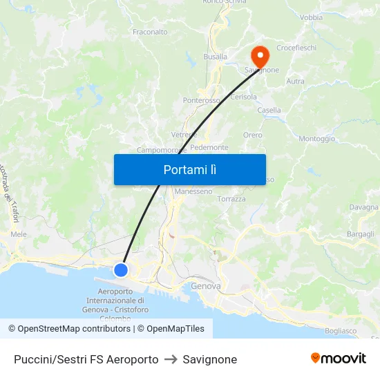 Puccini/Sestri FS Aeroporto to Savignone map