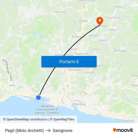 Pegli (Molo Archetti) to Savignone map
