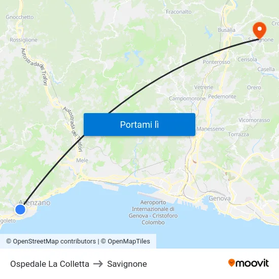 Ospedale La Colletta to Savignone map