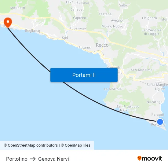 Portofino to Genova Nervi map