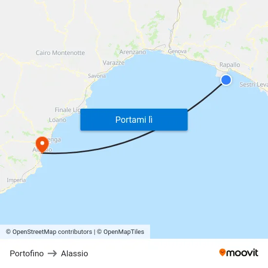 Portofino to Alassio map