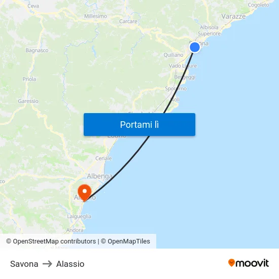 Savona to Alassio map