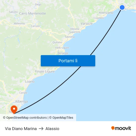 Via Diano Marina to Alassio map