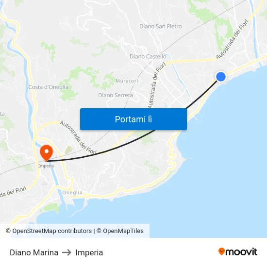 Diano Marina to Imperia map