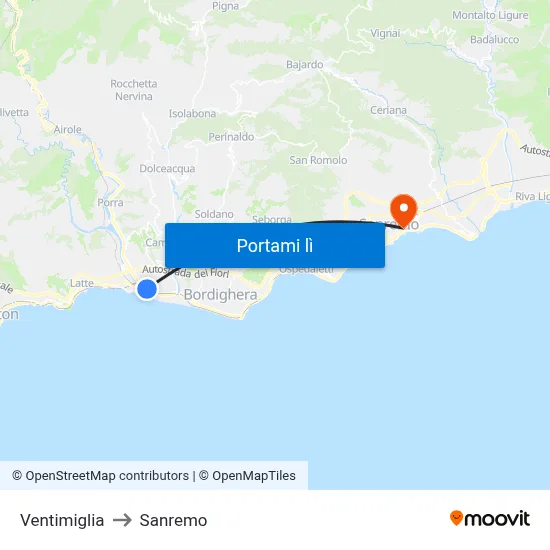 Ventimiglia to Sanremo map