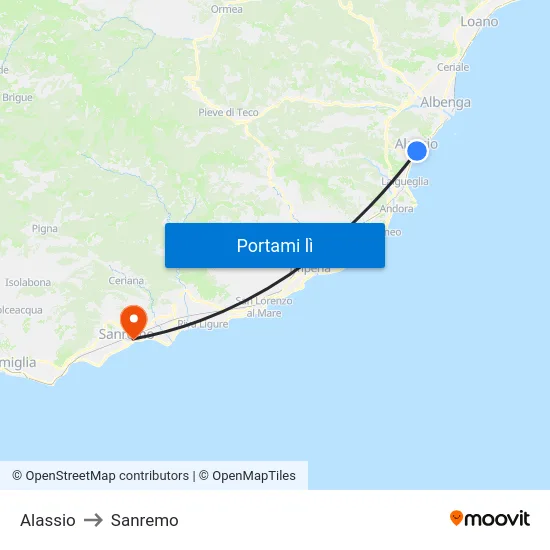 Alassio to Sanremo map